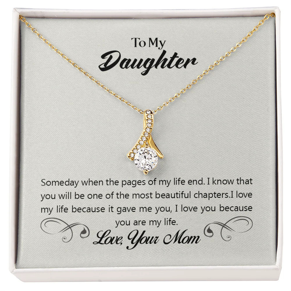 To My Daughter Someday from Mom Ribbon Necklace Gold Tone Standard Box